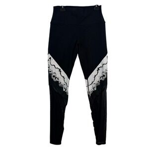 Alo Yoga Leggings Medium Black White Marble Mesh High Waist Moto Activewear